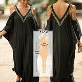 Elegant Quick-Drying Striped V-Neck Self Belted Summer Beach Dress Black Cotton Tunic Plus Size Women Beachwear Kaftan Q941