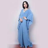 Multicolor V-Neck Batwing Sleeve Plus Size Loose Maxi Dress For Women Summer Beach Wear Kaftan Long Bathing Dresses Q1306