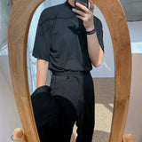 Momentlover  -  T-shirt Men's Short Sleeve Summer New Korean Trend Solid Black Small High Collar Casual Tee Tops For Male Tide 2Y8728