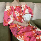 Slash Neck Beach Style Maxi Dress for Women Summer Puff Sleeve Plus Size Vintage Ankle-Length Dresses Ladies Elegant
