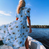 Wrinkle-Free Pink Eyes Chiffon Dresses Sexy Short Sleeve  Summer Beach Dress Women Beach Wear Swim Suit Cover Up D1