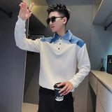 Momentlover  -  Fashion Lapel Spliced Loose Fake Two Pieces Shirts Men's Clothing Autumn New Oversized Casual Tops All-match Korean Shirt
