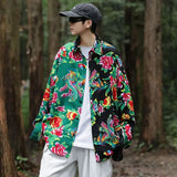 Momentlover  -  Autumn Large Flower Patchwork Personalized Long-sleeved Shirts Couples Casual Loose High Street Shirt Men Tops Male Clothes
