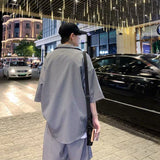 Momentlover  -  Summer Men's Sets Half Sleeve Blazer Suits Solid Short Sleeve Button Shirt + Shorts Korean Handsome Loose  2 Piece Set Outfits