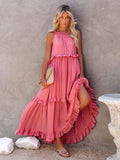 Sexy Blue Ruffled Halter Neck Sleeveless Maxi Dress Casual Women Summer Clothes Streetwear Sundress Vestido De Mujer A1228
