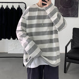 Momentlover Harajuku Striped T shirts For Men Oversized Tees Man Casual Long Sleeve Tshirt Woman Loose Pullovers Tops 5XL