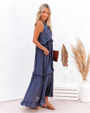Sexy Blue Ruffled Halter Neck Sleeveless Maxi Dress Casual Women Summer Clothes Streetwear Sundress Vestido De Mujer A1228