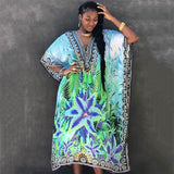 Solid Plus Size Long Kaftan Casual V-Neck Robe Summer Batwing Sleeve Woman Clothing Side Split Beachwear Maxi Dress Q1383