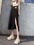 themeisles Ins Simple Fashion Skirt Printing New Natural Waist Trend Japanese Long Skirt Female Solid Color Street A-line Skirt