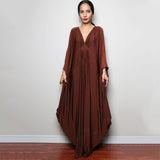 Multicolor V-Neck Batwing Sleeve Plus Size Loose Maxi Dress For Women Summer Beach Wear Kaftan Long Bathing Dresses Q1306