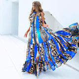 Casual Printed Loose Large Hem Dress Sexy Sleeveless Lady Beach Maxi Dress  Summer Fashion Elegant Dresses A1080