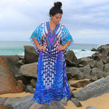 Solid Plus Size Long Kaftan Casual V-Neck Robe Summer Batwing Sleeve Woman Clothing Side Split Beachwear Maxi Dress Q1383