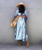 Printed V-Neck Batwing Sleeve Side Split Loose Dress For Women Clothes Plus Size Beachwear Maxi Dress Q1218