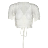 Women Dress Sets Sexy Hollow Out Knitted Two Piece Sets  Summer Short Sleeve Cropped Tops with Tassel Long Skirts Y2K Suits