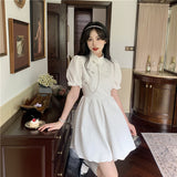 themeisles New Chinese Fashion Cheongsam Mini Doll Dress Stand Collar Puff Sleeve Little Ball Gown Dress Small Girl Black White Party Dress