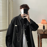 Momentlover -   Fashion Men Spring Autumn Long Sleeve Pocket Shirts Mens Streetwear Oversized Shirts Male Button Up Baggy Blouses H762