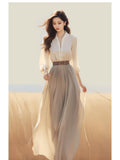 themeisles French Light Luxury Shirt Dress Set  Autumn New Elegant Fashion Long Sleeve High Waist Lace-up Casual Chic Female Clothing