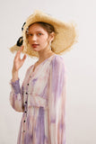Purple Tie Dyed Spring Fall Dress Women Official Lady Maxi Dresses A-LINE Designer V-Neck Vintage Elegance Vestido De Mujer