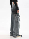 themeisles Vintage And Worn Wide Leg Jeans Women's Summer American High Street Design Straight Tube Overalls Pants Trendy Ins Women's Jeans