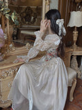 Vintage Elegant Print Floral Dress Women  Autumn O-neck Casual Evening Party Midi Dress Female Puff Sleeve Korea Fairy Dress