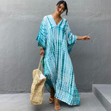 Printed V-Neck Batwing Sleeve Side Split Loose Dress For Women Clothes Plus Size Beachwear Maxi Dress Q1218