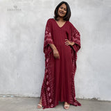 Casual Plus Size Long Kaftan Vintage V-Neck Batwing Sleeve Summer Women Beachwear Long Bathing Loose Maxi Dress A1059