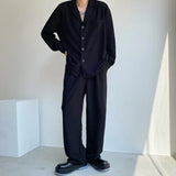 Momentlover  -  Notched Menswear Single Breasted Long Sleeve Shirts And Casual Wide Leg Straight Pants Tide New Two Pieces Set 2D0830