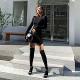 Black Long Sleeve Dress Ladies Skinny Bodycon Slim Dress Sets Leggings Tights Streetwear  New Womens Outifits