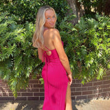 Hollow Split Sexy Bodycon Midi Dress Women New Summer Beach V Neck Backless Sundress Rose Party Evening Elegant Dresses Birthday