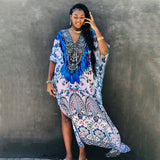 Solid Plus Size Long Kaftan Casual V-Neck Robe Summer Batwing Sleeve Woman Clothing Side Split Beachwear Maxi Dress Q1383