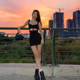 Y2K Women Black Dress Hollow Out Spaghetti Strap  Lace Up Night Club Party Sexy Bodycon Mini Dress  Summer Casual Dresses