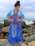 Solid Plus Size Long Kaftan Casual V-Neck Robe Summer Batwing Sleeve Woman Clothing Side Split Beachwear Maxi Dress Q1383