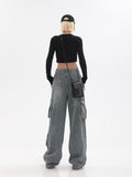 themeisles Vintage And Worn Wide Leg Jeans Women's Summer American High Street Design Straight Tube Overalls Pants Trendy Ins Women's Jeans