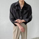 Momentlover Fashion Lapel Button Spliced Pockets All-match Shirts Men's Clothing Spring New Loose Casual Tops Solid Color Korean Shirt