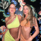 One Shoulder Hollow Out Sexy Bodycon Midi Dress Women Side Split Elegant Vacation Beach Party Club Dresses Orange Summer
