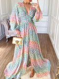 Sexy Leopard Dress Plus Size  Spring/Autumn Women Long Lantern Sleeve Club Party Evening Dress Maxi Dresses Vestidos A953