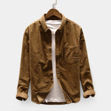 Momentlover Autumn Men Shirt Long Sleeve Regular Fit Mens Casual Shirt Thick Solid Color Men's Shirts With Pockets Male Coat MY846
