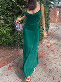 Sexy Spaghetti Strap Metal Zipper Back Open Satin Maxi Dress Long White Tunic Women Summer Clothes Elegant Party Dresses A1335