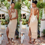 Sexy Knitted Beach Dress Crochet Tunic Pareo Beach Praia Cover Salida De Playa Beachwear Cover Up #Q1293