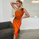 Bandage Dress  New Women's Party Dress Elegant Sexy High Quality Nude One Shoulder Bodycon Dress Club Summer Fashion Runway