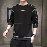 Momentlover  -  Fashion O-Neck Spliced All-match Embroidery Letter T-Shirt Men Clothing Autumn New Loose Casual Pullovers Korean Tee Shirt