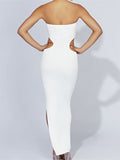 Women Tube Dress Strapless Off Shoulder Cutout Solid Color/Striped Print Knitted Long Dress Summer Beach Vestido