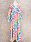 Sexy Leopard Dress Plus Size  Spring/Autumn Women Long Lantern Sleeve Club Party Evening Dress Maxi Dresses Vestidos A953