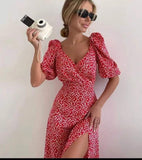 Summer Floral Print Dress for Women V-Neck Vintage French Style Puff Sleeve Boho Long Maxi Dress Urban Retro Vestidos Mujer