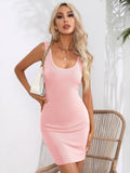 Women Summer Slim Style Sheath Knitted Dress Lady Sexy O-Neck Short Solid Color Sheath Dress Vestidos SS399