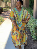 Moroccan Kaftan Boho Print Dress Sexy Batwing Sleeve Maxi Dress  Summer Women Clothing Beach Wear Casual Maxi Dress Q1394
