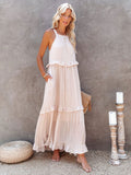 Sexy Blue Ruffled Halter Neck Sleeveless Maxi Dress Casual Women Summer Clothes Streetwear Sundress Vestido De Mujer A1228