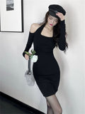 Woman Spring Autumn Style Bodycon Dress Female Sexy Off Shoulder Halter Collar Sheath Dress Vestidos SS166