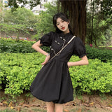 themeisles New Chinese Fashion Cheongsam Mini Doll Dress Stand Collar Puff Sleeve Little Ball Gown Dress Small Girl Black White Party Dress