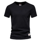 Momentlover  -  Mens Summer 100% Cotton T-Shirts Wihte Fashion Casual Short Sleeve O-Neck T Shirt for Men Quality Tops Tees Basic Clothing Black